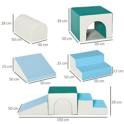 HOMCOM Juego de 4 Bloques de Espuma para Niños de 1-3 Años Figuras de Construcción Juguete para Aprendizaje Infantil Tapizado en PU 150x50x39 cm Multicolor
