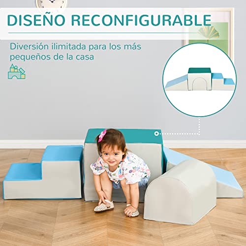HOMCOM Juego de 4 Bloques de Espuma para Niños de 1-3 Años Figuras de Construcción Juguete para Aprendizaje Infantil Tapizado en PU 150x50x39 cm Multicolor