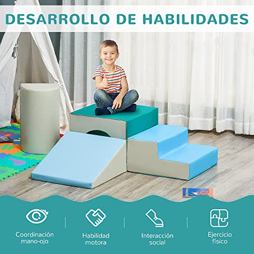 HOMCOM Juego de 4 Bloques de Espuma para Niños de 1-3 Años Figuras de Construcción Juguete para Aprendizaje Infantil Tapizado en PU 150x50x39 cm Multicolor