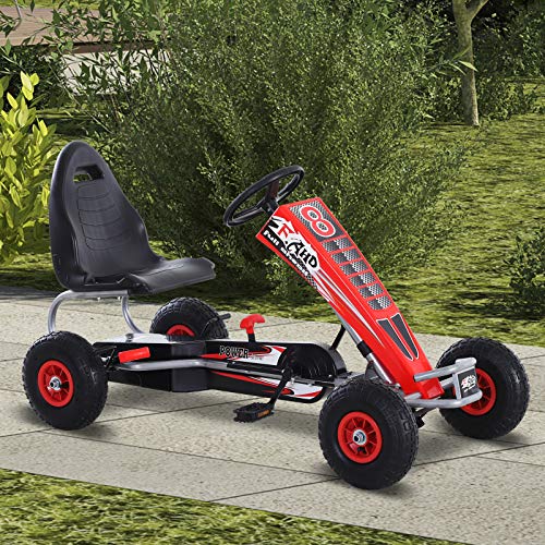 HOMCOM Kart Pedales Niños Coche de Pedales Deportivo con Asiento Ajustable Embrague y Freno para Niños de +5 Años Carga 50kg Juguete Exterior 129x59x70 cm