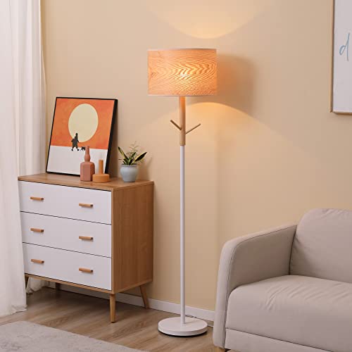 HOMCOM Lámpara de Pie con Ganchos para Colgar Ropa Sombreros Pantalla de PE Casquillo E27 Máx. 40W e Interruptor de Pie Moderno para Salón Dormitorio Ø38x158 cm Natural