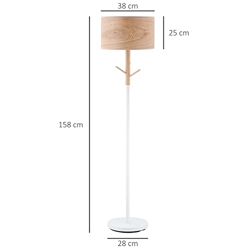 HOMCOM Lámpara de Pie con Ganchos para Colgar Ropa Sombreros Pantalla de PE Casquillo E27 Máx. 40W e Interruptor de Pie Moderno para Salón Dormitorio Ø38x158 cm Natural