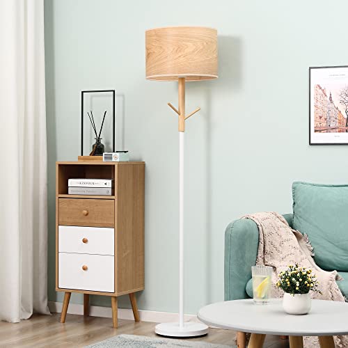 HOMCOM Lámpara de Pie con Ganchos para Colgar Ropa Sombreros Pantalla de PE Casquillo E27 Máx. 40W e Interruptor de Pie Moderno para Salón Dormitorio Ø38x158 cm Natural