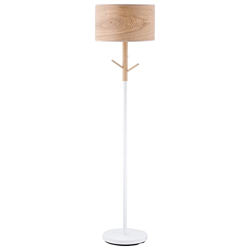 HOMCOM Lámpara de Pie con Ganchos para Colgar Ropa Sombreros Pantalla de PE Casquillo E27 Máx. 40W e Interruptor de Pie Moderno para Salón Dormitorio Ø38x158 cm Natural