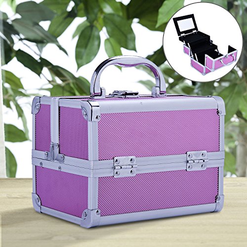 HOMCOM Maletín Maquillaje Profesional Estuche de Cosmético Portátil con Bandejas de 3 Niveles y Espejo 2 Llaves para Joyero Manicura Viaje 15x15x20 cm Rosa