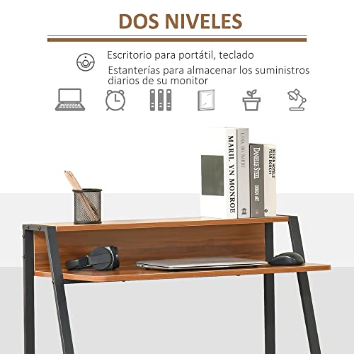 HOMCOM Mesa de Ordenador Escritorio para Hogar Oficina Estilo Industrial 84x45x85cm Color Nogal