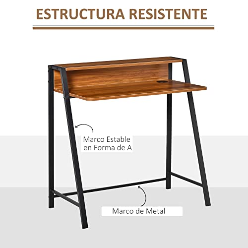 HOMCOM Mesa de Ordenador Escritorio para Hogar Oficina Estilo Industrial 84x45x85cm Color Nogal