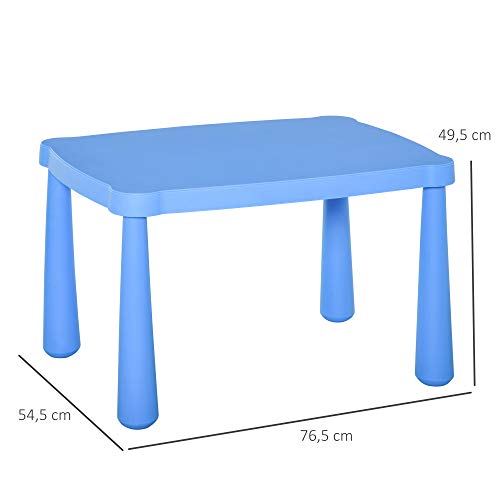 HOMCOM Mesa Infantil Rectangular de +2 Años con Pies y Bordes Redondos Mesita Infantil para Interiores y Exteriores Carga Máx. 30 kg 76,5x54,5x49,5 cm Azul