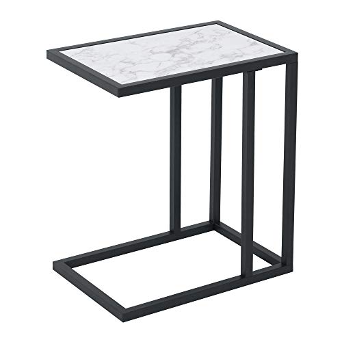 HOMCOM Mesa Lateral para Sofá Moderna Mesa Auxiliar con Superficie Imitación Mármol Estructura de Metal Ahorro de Espacio 45x30x51,5 cm Blanco