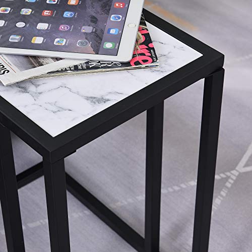 HOMCOM Mesa Lateral para Sofá Moderna Mesa Auxiliar con Superficie Imitación Mármol Estructura de Metal Ahorro de Espacio 45x30x51,5 cm Blanco