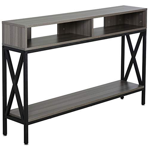 HOMCOM Mueble Recibidor Mesa Consola Estilo Industrial Vintage con 3 Estantes y Marco Metálico para Entrada Pasillo Salón 120x23,5x75 cm Gris y Negro