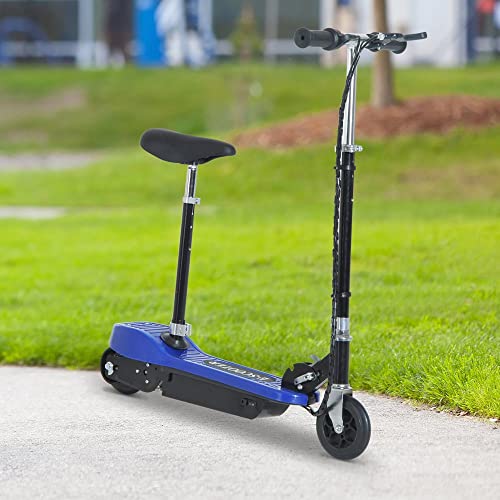 HOMCOM Patinete Eléctrico para Niño Scooter Plegable E-Scooter Batería 120W Manillar Ajustable Freno Pie de Apoyo 78x37x99cm Azul