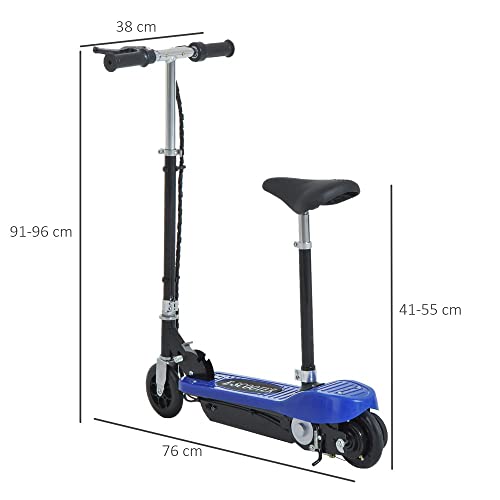 HOMCOM Patinete Eléctrico para Niño Scooter Plegable E-Scooter Batería 120W Manillar Ajustable Freno Pie de Apoyo 78x37x99cm Azul