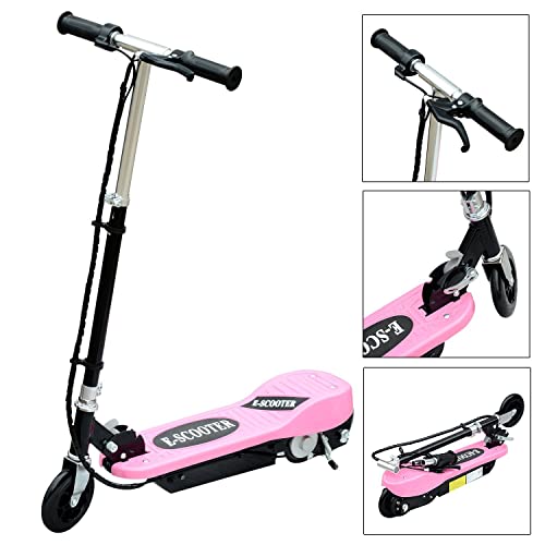HOMCOM Patinete Eléctrico Plegable para Niños y Adolescentes de +7 Años Scooter Eléctrico con Manillar Ajustable en Altura y Frenos Carga Máx. 50 kg 78x37x91-99 cm Rosa
