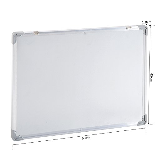 HOMCOM Pizarra Magnética con Bandeja PIzarra de Pared Incluye 4 Rotuladores Borrador y 10 Imanes 60x45x1,8 cm Blanco