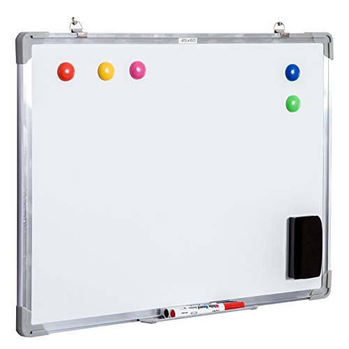 HOMCOM Pizarra Magnética con Bandeja PIzarra de Pared Incluye 4 Rotuladores Borrador y 10 Imanes 60x45x1,8 cm Blanco