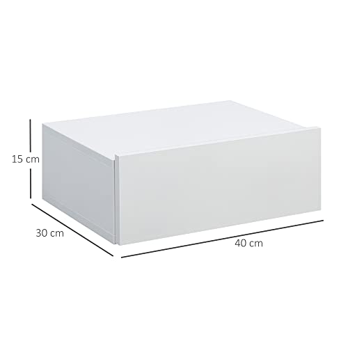 HOMCOM Set de 2 Mesitas de Noche Flotantes con 1 Cajón Diseño Montado en la Pared Estilo Moderno para Dormitorio 40x30x15 cm Blanco