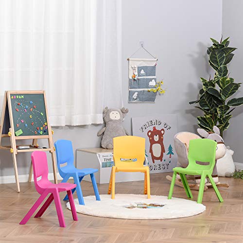 HOMCOM Sillas Apilables para Niños Juego de 4 Sillas de Aprendizaje para Interiores y Exteriores Escuela Hogar Jardín de PP Carga Máx. 30kg 36x38x56,5 cm Multicolor