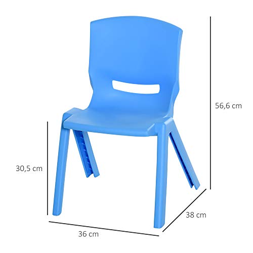 HOMCOM Sillas Apilables para Niños Juego de 4 Sillas de Aprendizaje para Interiores y Exteriores Escuela Hogar Jardín de PP Carga Máx. 30kg 36x38x56,5 cm Multicolor