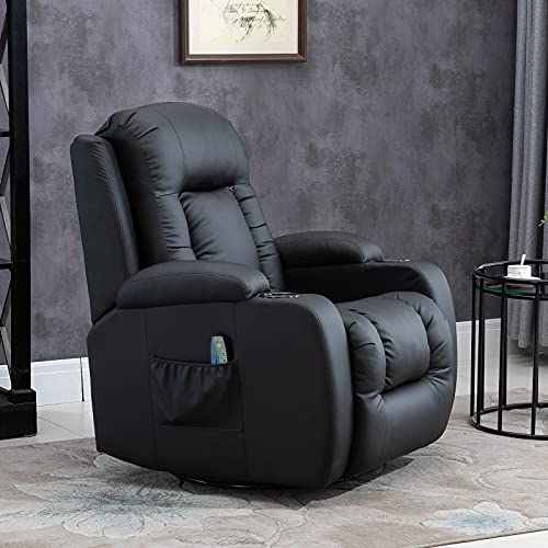 HOMCOM Sillón de Masaje Reclinable hasta 150° Silla para Relajación con 8 Puntos de Masaje Vibrante Función de Calefacción Lumbar Mando a Distancia 85x94x104 cm Negro