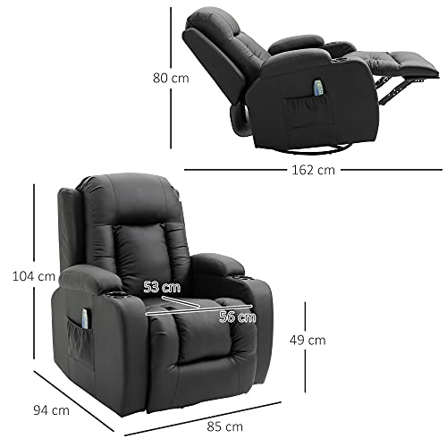 HOMCOM Sillón de Masaje Reclinable hasta 150° Silla para Relajación con 8 Puntos de Masaje Vibrante Función de Calefacción Lumbar Mando a Distancia 85x94x104 cm Negro