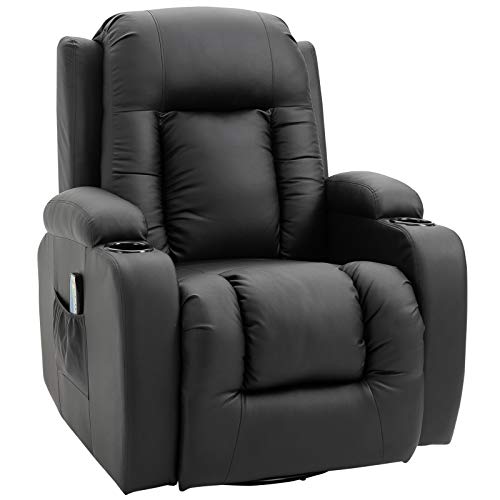 HOMCOM Sillón de Masaje Reclinable hasta 150° Silla para Relajación con 8 Puntos de Masaje Vibrante Función de Calefacción Lumbar Mando a Distancia 85x94x104 cm Negro