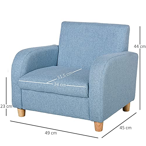 HOMCOM Sillón Infantil Mini Sofá para Niños de +3 Años con Asiento Acolchado Reposabrazos y Estructura de Madera Carga Máx. de 65 kg 49x45x44 cm Azul