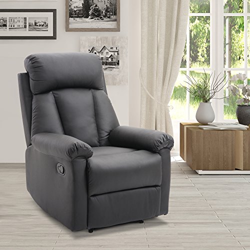 HOMCOM Sillón Relax Reclinable Tapizado en PU Butaca de Salón con Reposapiés Retráctil Respaldo Alto Resposabrazos y Asiento Acolchados Grueso 80x97x107 cm Negro