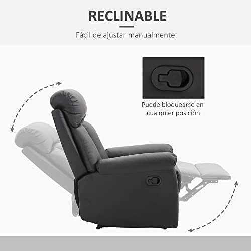 HOMCOM Sillón Relax Reclinable Tapizado en PU Butaca de Salón con Reposapiés Retráctil Respaldo Alto Resposabrazos y Asiento Acolchados Grueso 80x97x107 cm Negro