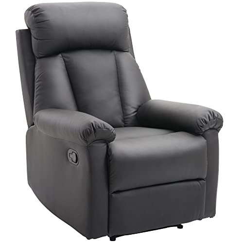 HOMCOM Sillón Relax Reclinable Tapizado en PU Butaca de Salón con Reposapiés Retráctil Respaldo Alto Resposabrazos y Asiento Acolchados Grueso 80x97x107 cm Negro