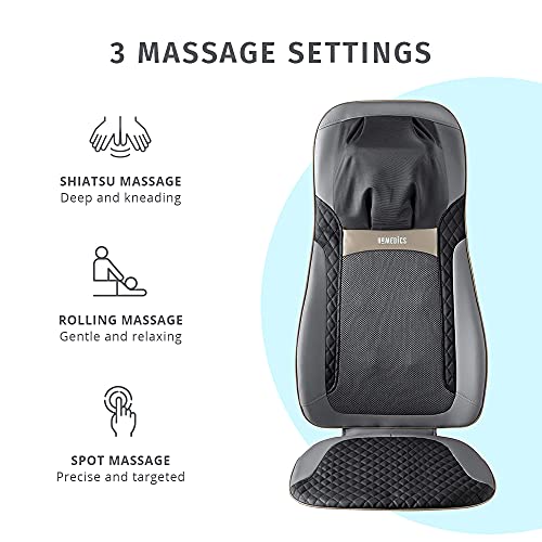 HoMedics Shiatsu Elite II Cojín de masaje con calor calmante 2 estilos de masaje de espalda, 3 zonas de masaje, masaje puntual, controlador y correas para silla