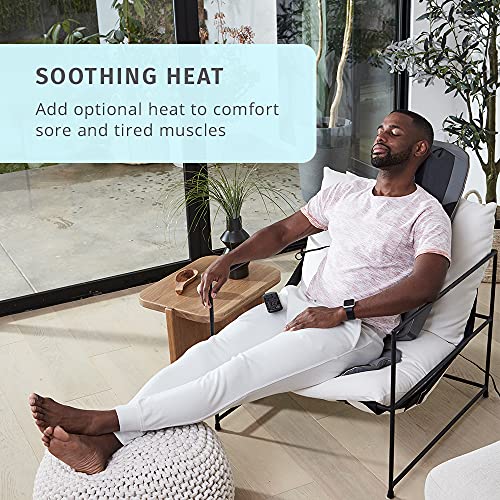 HoMedics Shiatsu Elite II Cojín de masaje con calor calmante 2 estilos de masaje de espalda, 3 zonas de masaje, masaje puntual, controlador y correas para silla