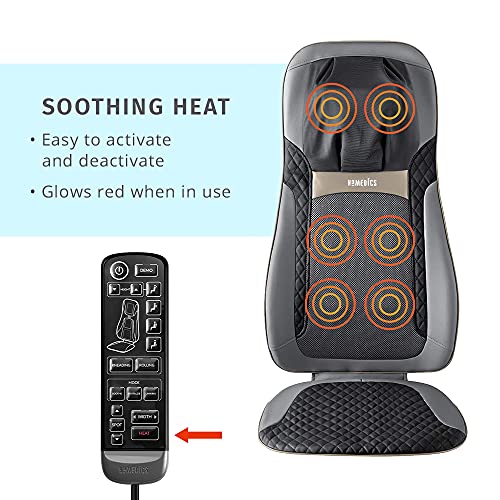 HoMedics Shiatsu Elite II Cojín de masaje con calor calmante 2 estilos de masaje de espalda, 3 zonas de masaje, masaje puntual, controlador y correas para silla