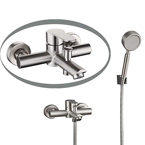 HomeLava Grifo Para Bañera y Ducha Grifos Duchas de Baño Grifo Para Bañera de Acero Inoxidable 304 con Ducha de Mano Grifo Mezclador de Montaje en Pared