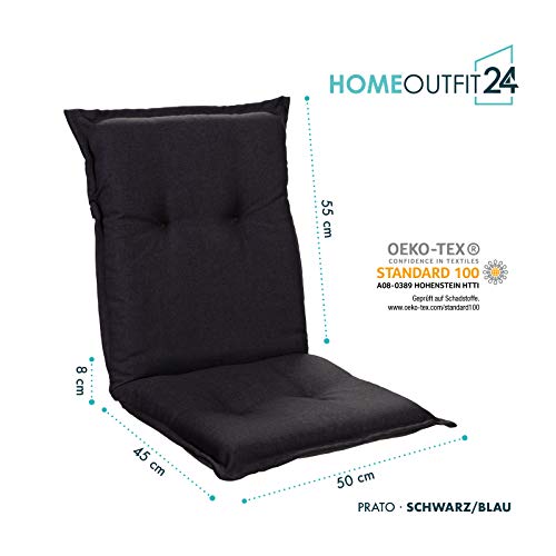 Homeoutfit24 Prato - Cojín Acolchado para sillas de jardín, Hecho en Europa, Respaldo bajo, Resistente a los Rayos UV, Poliéster, Relleno de Espuma, 103 x 52 x 8 cm, 1 Unidad, Negro
