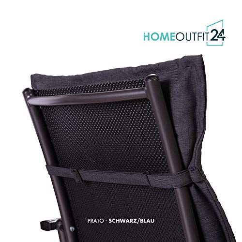 Homeoutfit24 Prato - Cojín Acolchado para sillas de jardín, Hecho en Europa, Respaldo bajo, Resistente a los Rayos UV, Poliéster, Relleno de Espuma, 103 x 52 x 8 cm, 1 Unidad, Negro