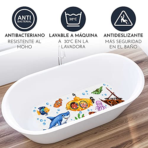 Homerella Alfombra de baño para niños y bebés 100x40cm | Alfombrilla Antideslizante en 3 Bonitos diseños | Extra Confortable | Colgador INCLUÍDO | Estera Resistente al Moho y Lavable a máquina
