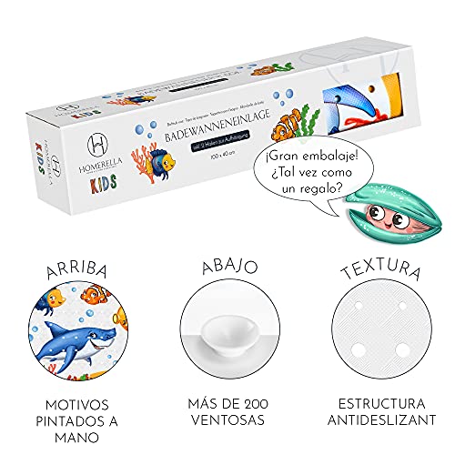 Homerella Alfombra de baño para niños y bebés 100x40cm | Alfombrilla Antideslizante en 3 Bonitos diseños | Extra Confortable | Colgador INCLUÍDO | Estera Resistente al Moho y Lavable a máquina