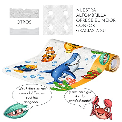 Homerella Alfombra de baño para niños y bebés 100x40cm | Alfombrilla Antideslizante en 3 Bonitos diseños | Extra Confortable | Colgador INCLUÍDO | Estera Resistente al Moho y Lavable a máquina