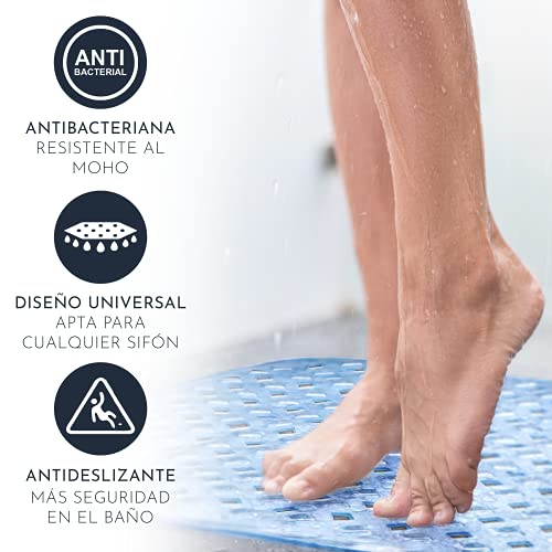 Homerella Alfombra de Ducha Antideslizante y Delicada con la Piel, 53x53cm, Incl. Ganchos | Esterilla de Tina sin BPA | Estera Resistente al Moho y Lavable a máquina | Alfombra de baño (Azul)