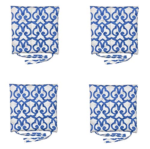 Homevibes Cojines para Sillas, Cojin para Silla con Lazos, Juego de 4 Cojines para Interior o Exterior de 100% Algodon, Medidas 40 x 40 x 6 cm Varios Diseños para Decorar Tu Hogar (Diseño 6)