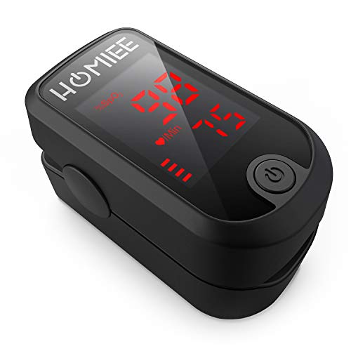 HOMIEE Oxímetro de Pulso, Pulsioxímetro de Dedo Profesional, Medidor de Oxígeno en Sangre SpO2 y Monitor de Frecuencia Cardíaca para Uso Deportivo, Adultos y Niños (LCD Negro)