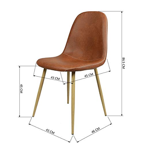 Homy Casa Silla de Comedor Vintage Juego de 4 sillas de Cocina de Cuero PU Impermeables con Respaldo Suave Asiento Simple Instalación Vintage Silla de Comedor de Estilo Decorativo Café marrón
