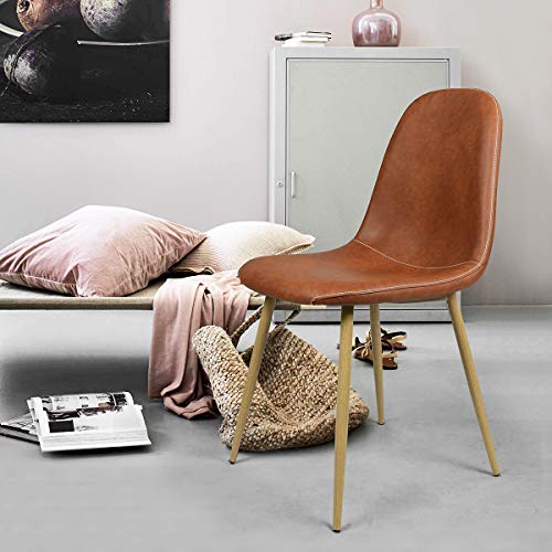 Homy Casa Silla de Comedor Vintage Juego de 4 sillas de Cocina de Cuero PU Impermeables con Respaldo Suave Asiento Simple Instalación Vintage Silla de Comedor de Estilo Decorativo Café marrón