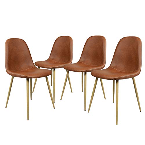 Homy Casa Silla de Comedor Vintage Juego de 4 sillas de Cocina de Cuero PU Impermeables con Respaldo Suave Asiento Simple Instalación Vintage Silla de Comedor de Estilo Decorativo Café marrón