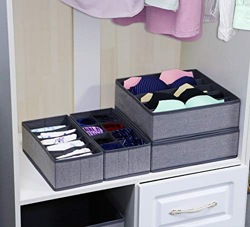 homyfort Juego de 4 organizadores de cajones de Tela, Organizadores de Ropa Interior, Separadores de cajones para Guardar Calcetines, Ropa Interior o Accesorios de bebé, Gris Lino, XDSS4P