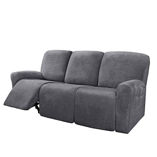 Honeyhouse Funda reclinable para 3 plazas, 8 piezas de microfibra elástica para sofá reclinable seccional, funda suave de forro polar ajustable protector de muebles lavable con elasticidad para niños