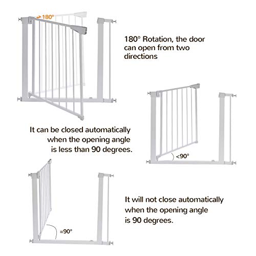 Honganrunli 83 – 89 cm de ancho, con doble interruptor, cierre automático, rejilla para escaleras, para casa, escaleras, puertas, adecuado para perros, gatos o niños, color blanco