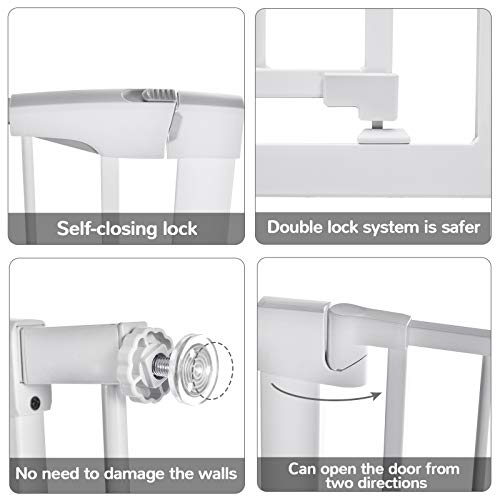 Honganrunli 83 – 89 cm de ancho, con doble interruptor, cierre automático, rejilla para escaleras, para casa, escaleras, puertas, adecuado para perros, gatos o niños, color blanco