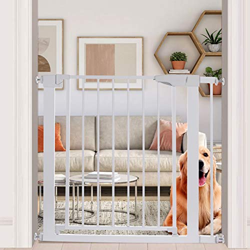 Honganrunli 83 – 89 cm de ancho, con doble interruptor, cierre automático, rejilla para escaleras, para casa, escaleras, puertas, adecuado para perros, gatos o niños, color blanco